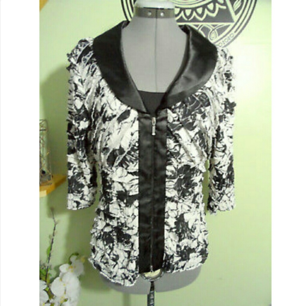New JS COLLECTION Cardigan Set S Black White tiers